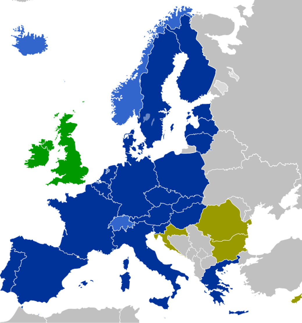 Bild: CrazyPhunk, Wikipedia. https://de.wikipedia.org/wiki/Datei:Schengenzone.svg